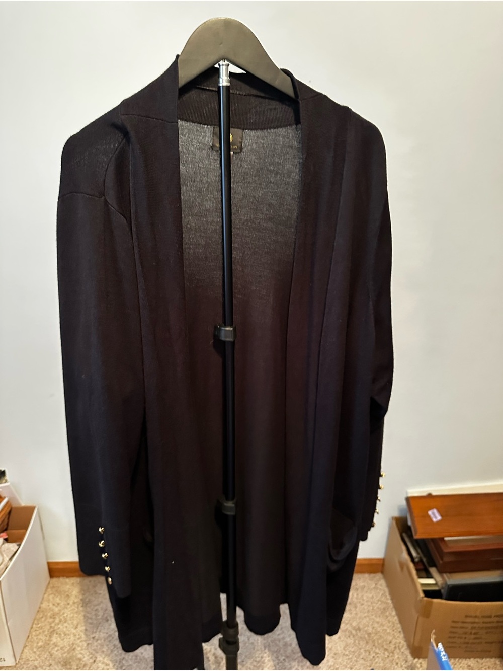 JM Collection Black Button-Sleeve Flyaway Cardigan Sweater